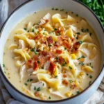 Creamy Chicken Noodle Soup with Pancetta First Image First Image
