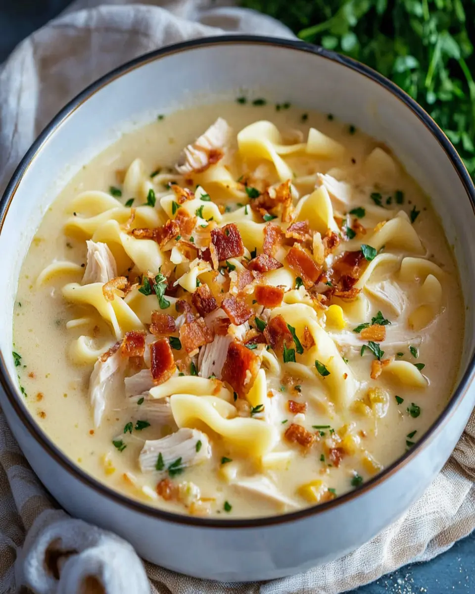 Creamy Chicken Noodle Soup with Pancetta First Image First Image