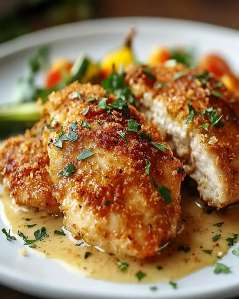 Crispy Parmesan Chicken with Rich Garlic Sauce First Image First Image