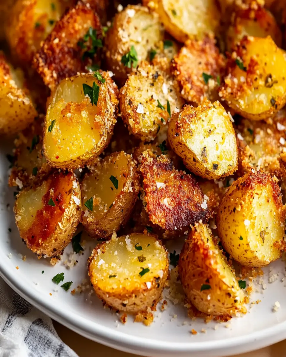 Viral Crispy Garlic Parmesan Crusted Potatoes First Image First Image